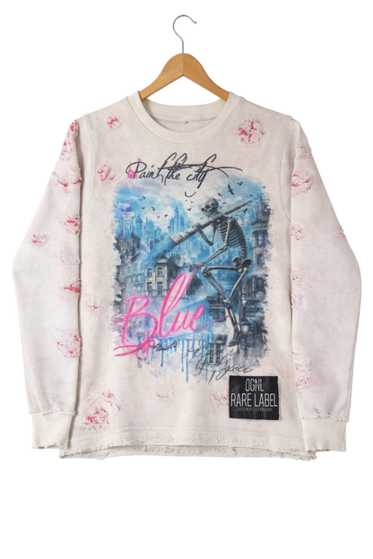 OGNL “Paint The City Blue” Distressed Thermal Crewneck