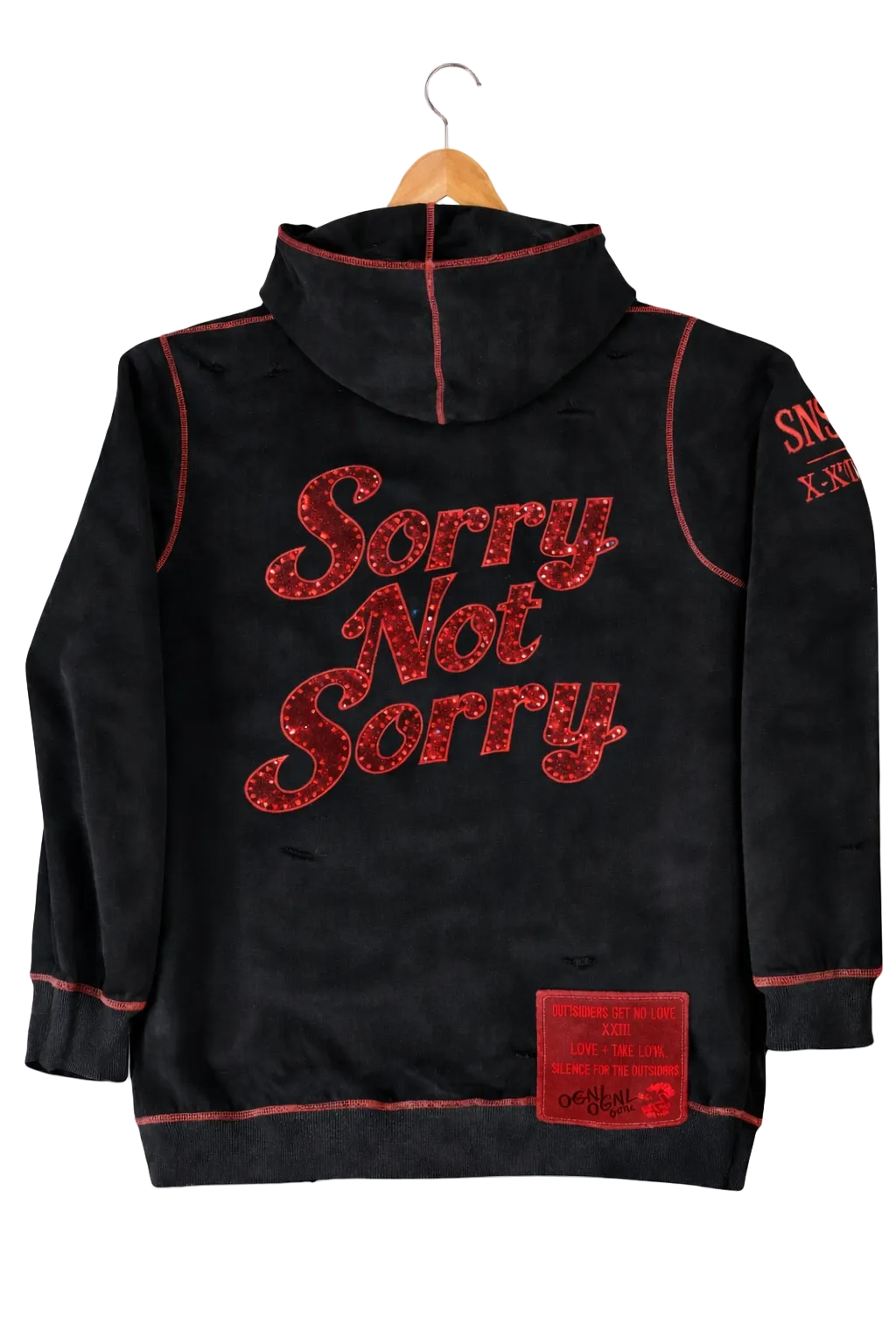 OGNL “Sorry Not Sorry” Distressed Hoodie