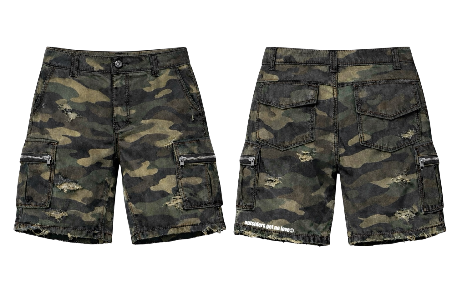 OGNL “Outsiders Get No Love” Camo Cargo Shorts (PreOrder)