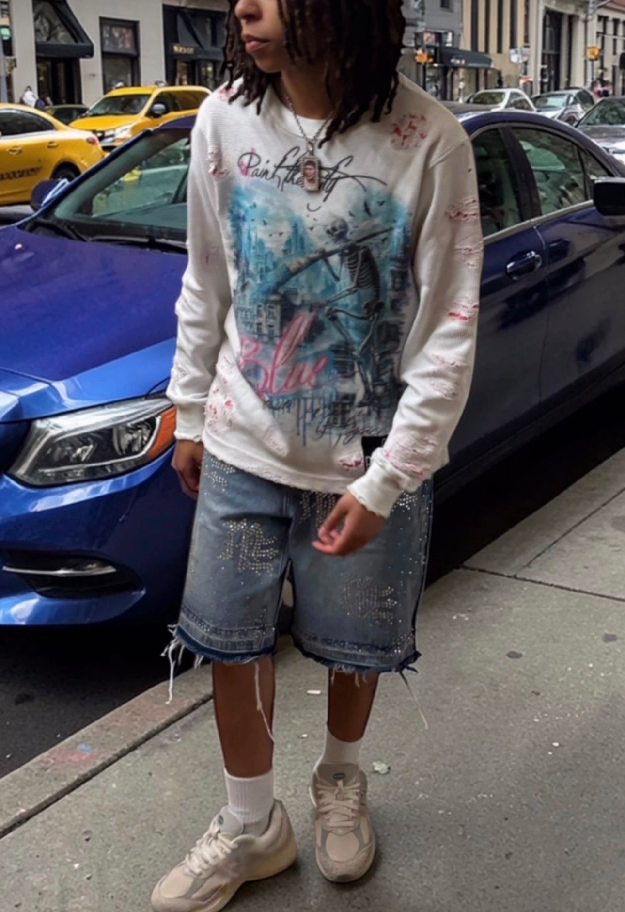 OGNL “Paint The City Blue” Distressed Thermal Crewneck